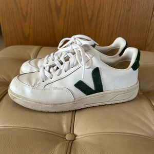 Veja White and Dark Green Women's Sneakers